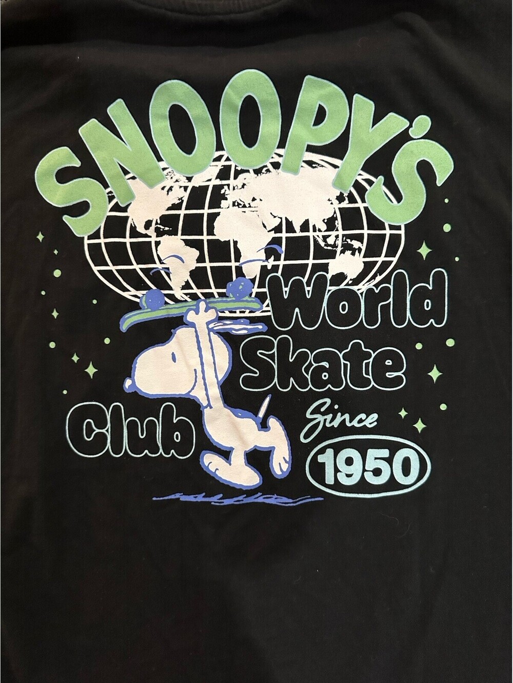 Peanuts Snoopy World Skate Club Graphic T Shirt Black Double Sided Size M